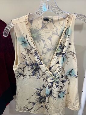 Y2K BAMBOO Cream Floral Beaded V-Neck Camisole
